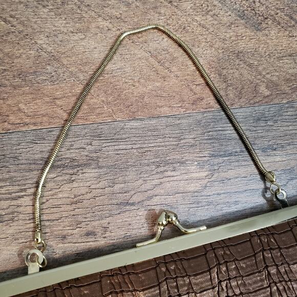 VTG Brown Sheen Braided Satin Textured Kiss Lock Crossbody Clutch Handbag - Picture 3 of 12